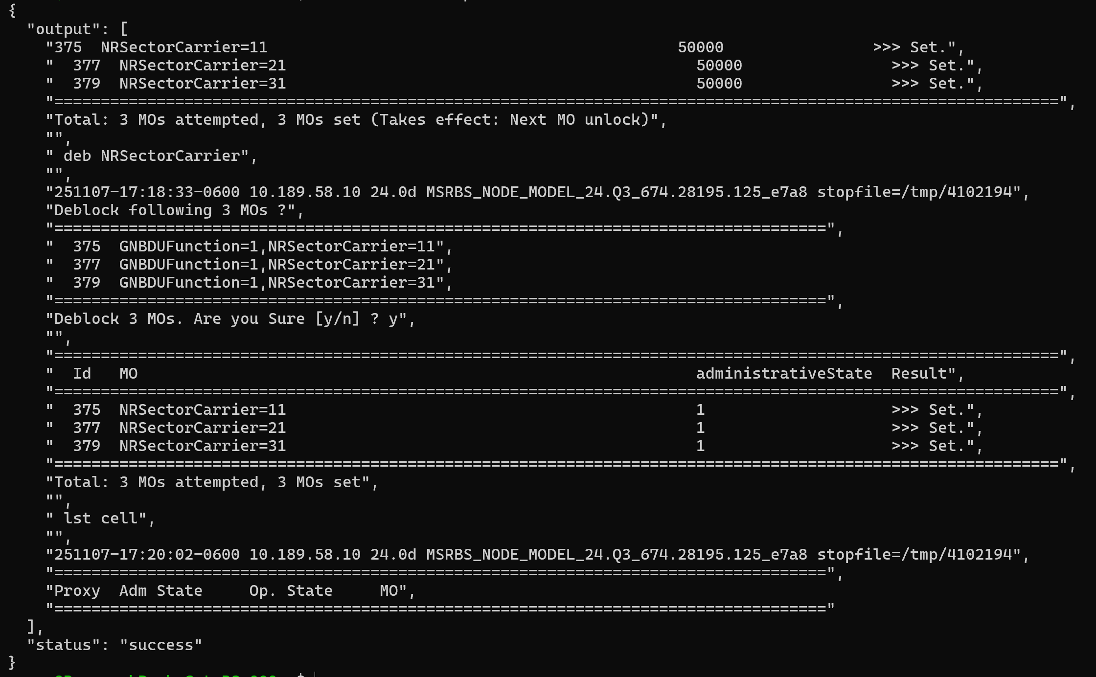 Moshell API lst_cell output